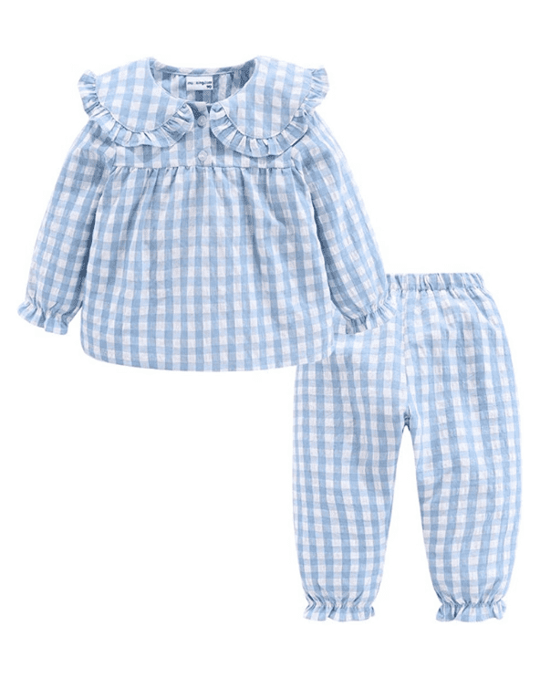 Kids Collared Long Sleeve Gingham Pajamas