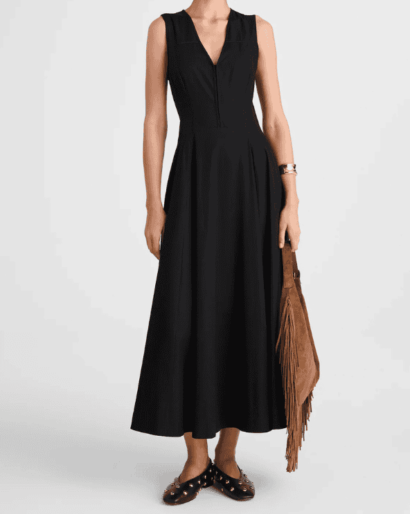 Poplin V-Neck Circle Midi Dress