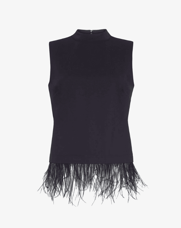 Sleeveless Top with Feather Trim